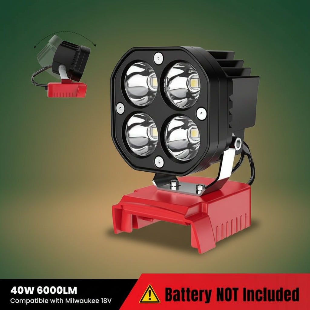 Azocek 18V Cordless LED Work Light – 40W 6000LM Milwaukee Battery Compatible, Adjustable Floodlight for Camping, Construction, Auto Repair & Outdoor Use