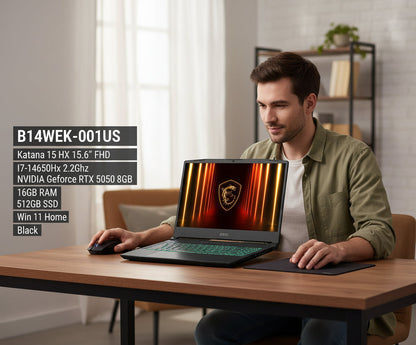 B14WEK-001US Katana 15 HX 15.6" FHD I7-14650Hx 2.2Ghz NVIDIA Geforce RTX 5050 8GB 16GB RAM 512GB SSD Win 11 Home Black