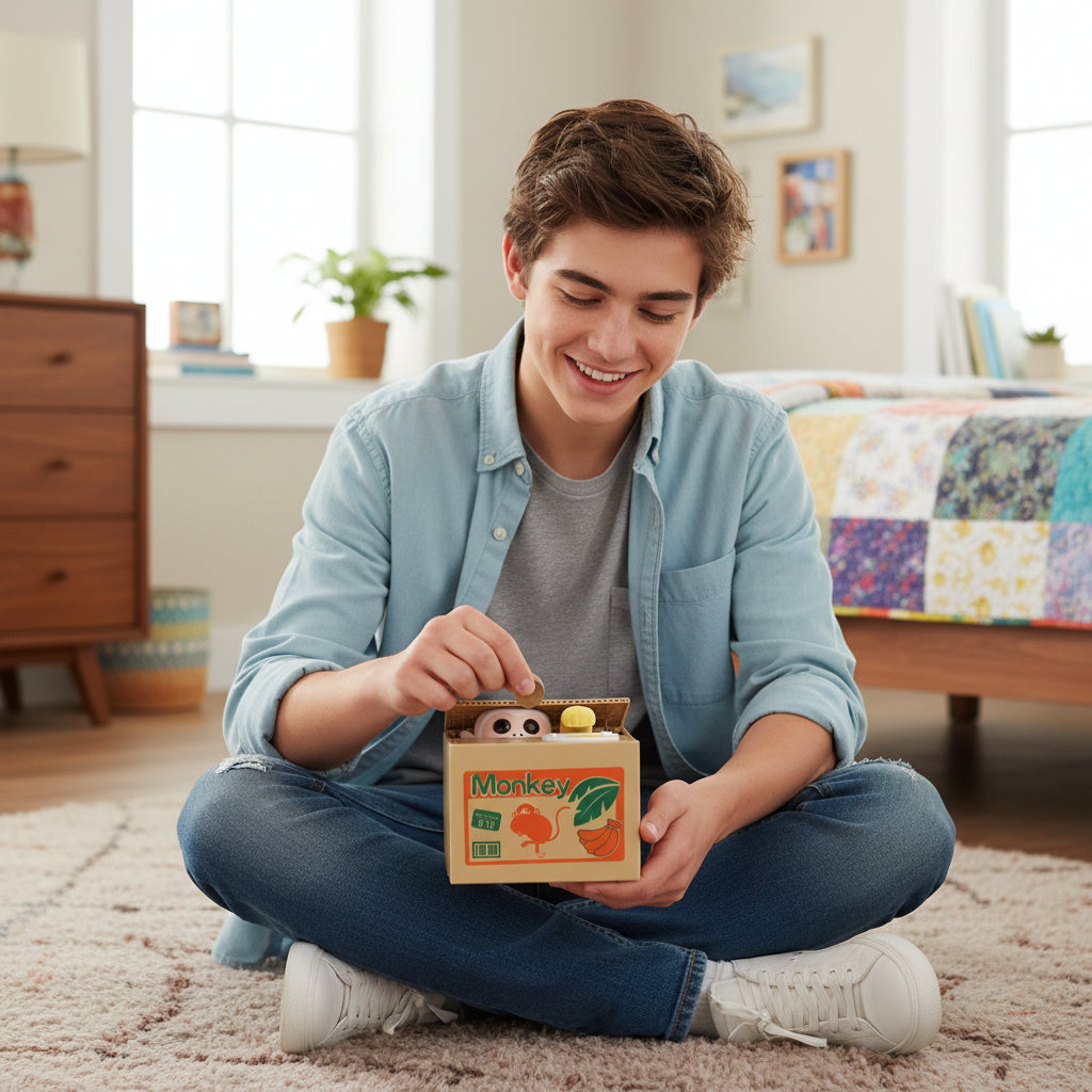 Barelove Kids Piggy Bank, ATM Coin Cash Money Counter Saving Can, Stealing Cute Mokey Electronic Smart Voice Prompt Piggy Bank Safe Locks, Great Gift Fot Boys & Girls