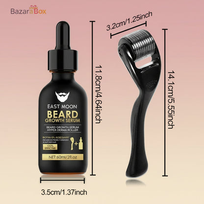 Beard Growth Serum & Derma Roller Kit, Beard Care Nutritional Oil, Making Beards Thicker and More Shiny, Daily Beard Care Products for Men