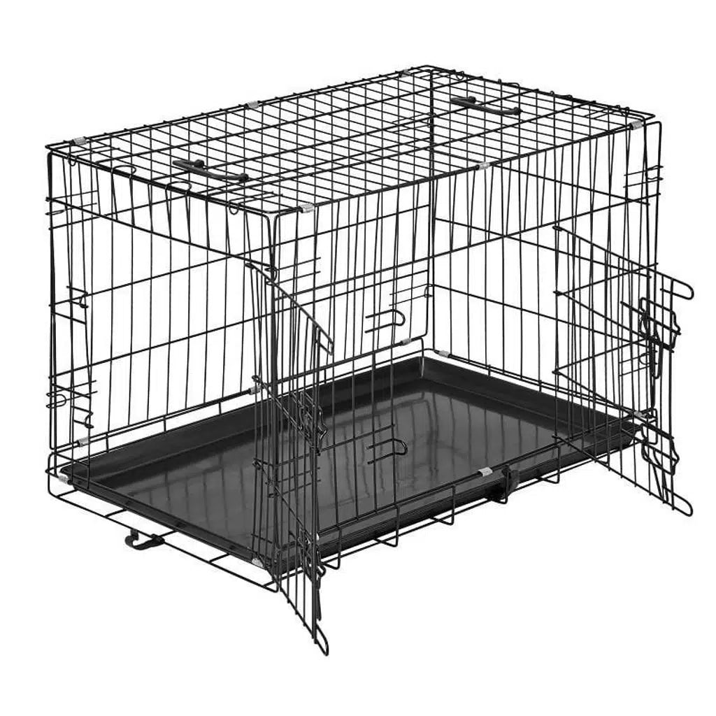 Aqua Boutique Foldable Pet Crate Secure Metal Kennel Black 91x61x66cm