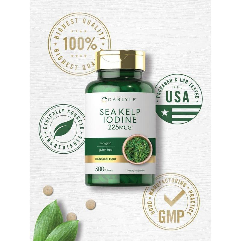 Carlyle Sea Kelp Iodine Supplement | 225Mcg | 300 Tablets | Non-Gmo, Gluten Free | Traditional Herb Supplement