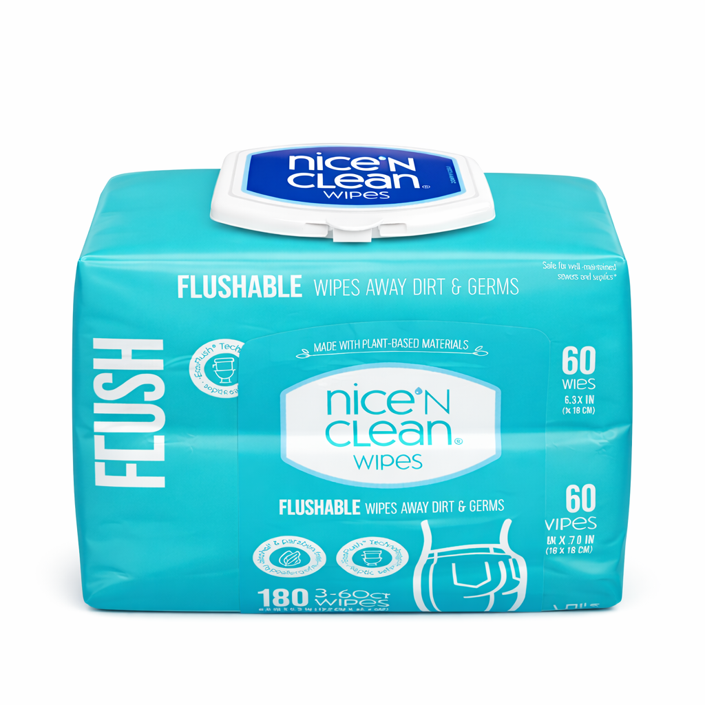 Plant-Based Flushable Wipes - 3 Packs, 180 Wipes