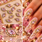 Queen - Nail Charms 10pc - #180 Gold Pink Leafs with Crystals