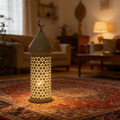 Metal Light Transparent Glass Moroccan Style Hanging Lanterns Creative Wedding Home Tabletop Decoration Birdcage Lantern Candle Holders for Ramadan Decorations,Small 3.86In X 12.4In
