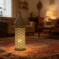 Metal Light Transparent Glass Moroccan Style Hanging Lanterns Creative Wedding Home Tabletop Decoration Birdcage Lantern Candle Holders for Ramadan Decorations,Small 3.86In X 12.4In
