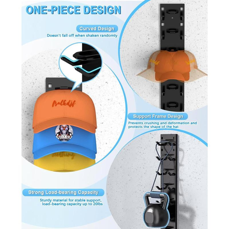 2 Pack Baseball Cap Organizer Wall Mount with Strong Adhesive Holds 18 Caps Tiered Design for Wall Door & Wardrobe Hangers Hanging