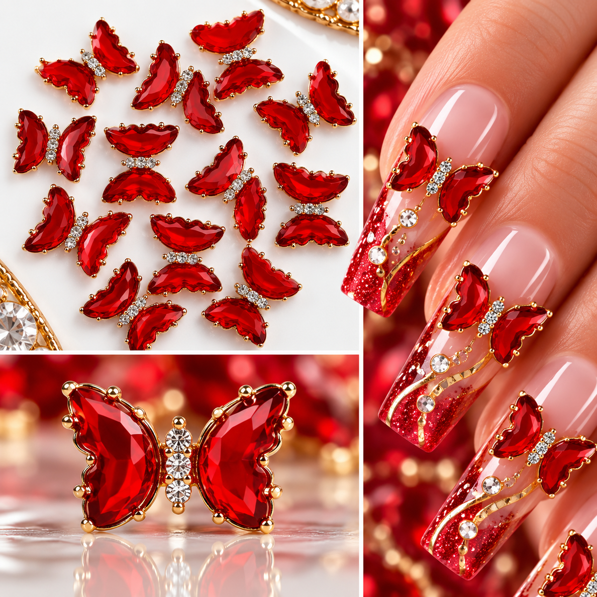 Queen - Nail Charms 10pc - #321 Silver Red Butterflies