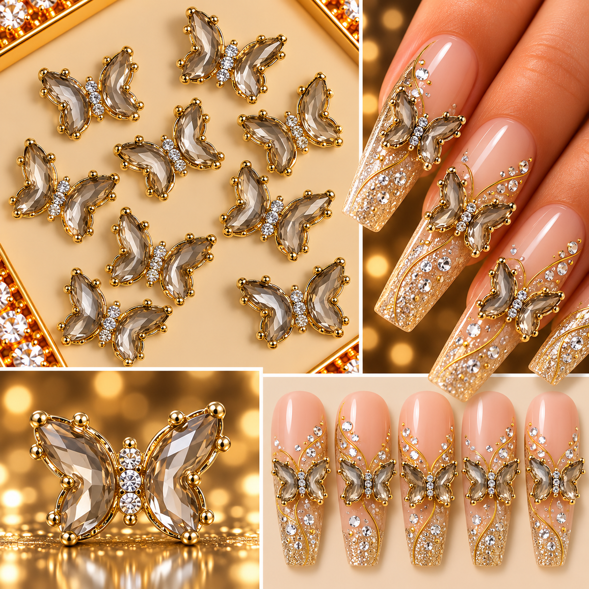 Queen - Nail Charms 10pc - #117 Gold Smokey Butterflies