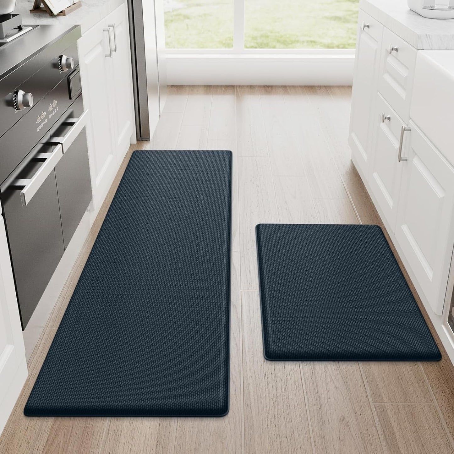 Kitchen Mats, 2PCS Kitchen Rugs, Cushioned anti Fatigue Kitchen Mats for Floor, Non-Slip Standing Desk Mat, Waterproof Kitchen Rug Set for Kitchen,20" X 32"+20" X 94.5"-Full 1Inch Thick,Black