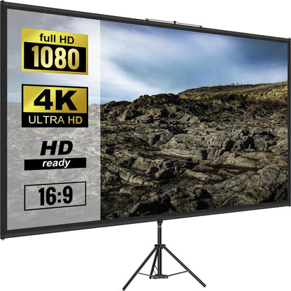 VEVOR Tripod Projector Screen with Stand 100Inch 16:9 4K HD Projection Screen Stand Wrinkle-Free Height Adjustable Portable Screen for Projector Indoor & Outdoor for Movie, , Home Cinema, Gaming, Office