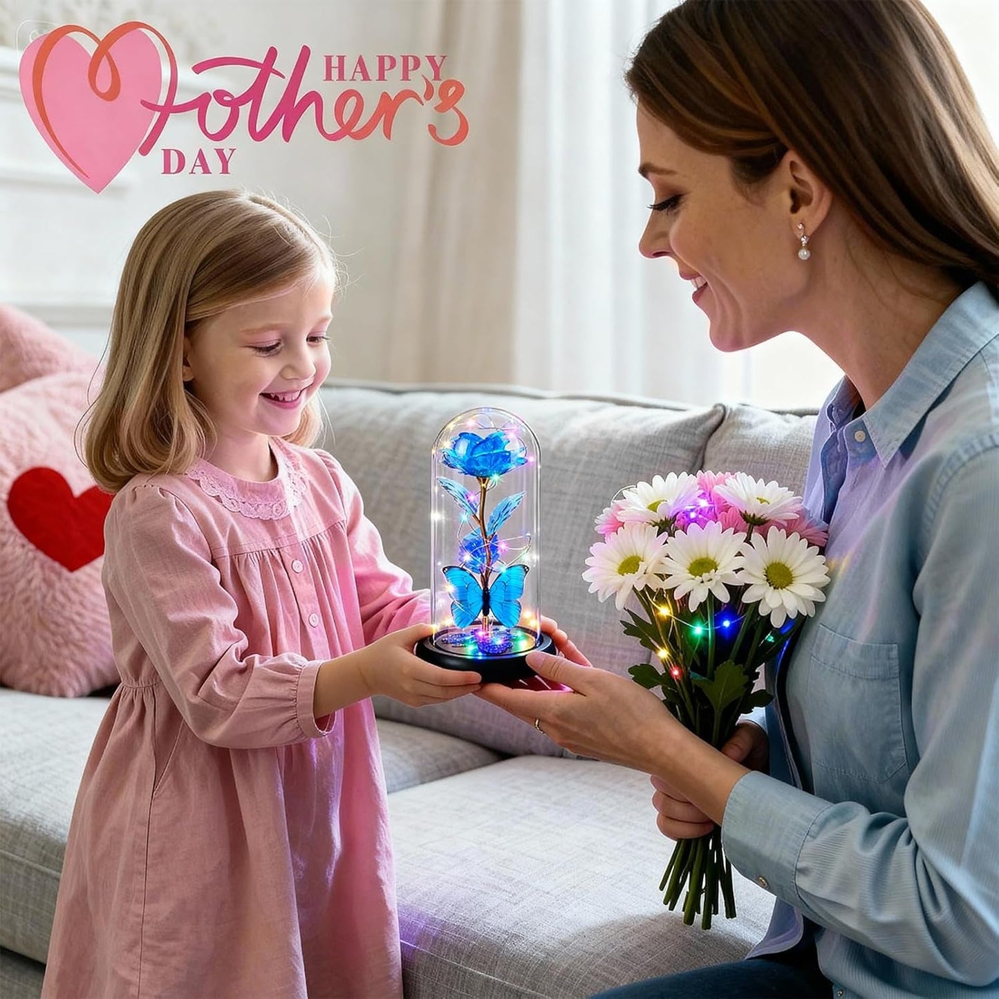 Valentines Day Birthday Gifts for Her Women Blue Rose Eternal Flower Light up Rose in Glass Dome with Butterfly, Valentine'S Flowers Gifts for Her Wife Mom Girlfriend Delivery Prime Anniversary
