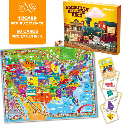 Learning Board Games for Kids 6-8 - Educational Trivia Cards Ages 8-12 - 3X Set World USA Map & Space