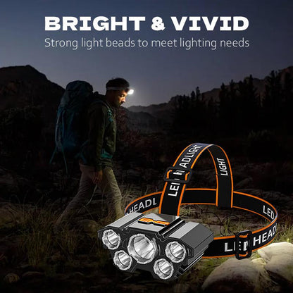 2 Pack Rechargable Headlamp with 3 Modes, 5 Led Waterproof Head Lamp for Forehead, Hard Hat Light, Adjustable Head Flashlight for Adults, Work Lighting Headlamp, Bright Coast Headlamp for Outdoor Camping, Hiking, Running - Durable Gift for Men