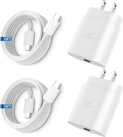 Super Fast Charger Type C, 25W USB C Wall Charger Fast Charging for Samsung Galaxy S26 Ultra/S26/S26+/S25 Ultra/S25/24 Ultra/S24/S23 Ultra/S22 Ultra with 10FT Long Android Type C Charger Cable 2Pack