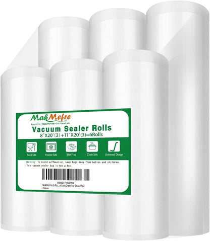 Makmefre 8 Pack 8"X20'(4Rolls) and 11"X20' (4Rolls) Vacuum Sealer Bags Rolls for Food,Commercial Grade, BPA Free,Puncture Prevention,Great for Sous Vide Cooking
