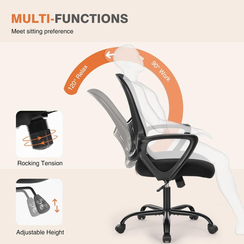 【Deal】Sweetfurniture Office Chair, Desk Chair, Ergonomic Home Office Desk Chairs, Computer Chair with Comfortable Armrests, Mid-Back Task