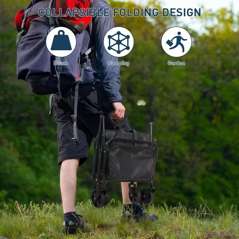 Foldable Multi-Purpose Handcart - Heavy-Duty Design for Beach, Camping, Garden, Shopping & RV Storage Folding Steel Frame Garden Trolley All-Terrain Tire