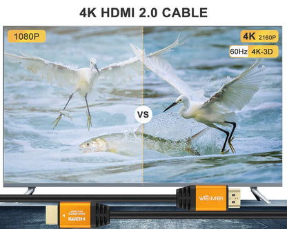 6 Feet 4K HDMI Cable 2.0 HDMI Cord Support 4K@60Hz UHD 2160P Ethernet 3D ARC with Gold-Plated Connector and Bare Copper Conductor
