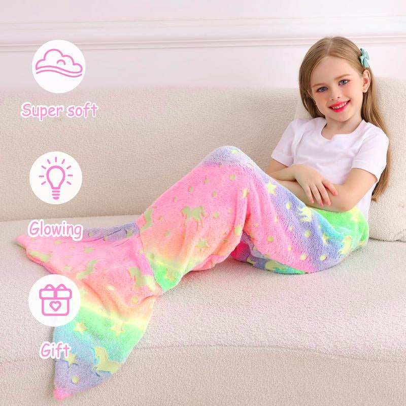 Kids Mermaid Tail Blanket - Mermaid Tail Blankets Glow in the Dark - Flannel Mermaid Blanket Gifts for Girls - Luminous Star Super Soft Tie Dye Girls Toys-Sleeping Bags