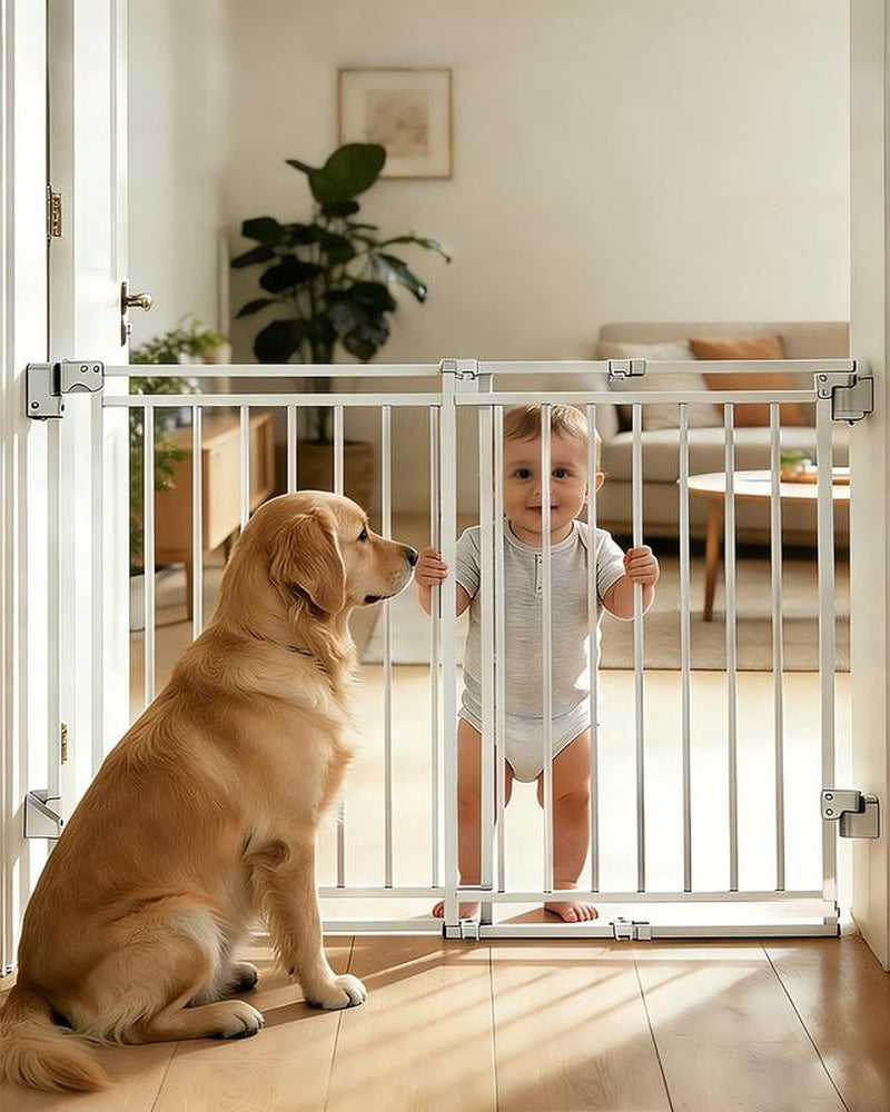 Baby Gate for Stairs Doorways & Kitchen, 26.4"-43" W X 29" H, No Bottom Bar Dog Gate, One-Handed Auto-Close, Hardware Mount Safety Gate for Dogs & Toddlers, Black