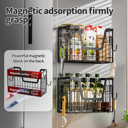 【Holiday Deals】San Dream Magnetic Shelf for Fridge Spice Rack Organizer Magnetic Fruit Basket for Refrigerator Laundry Organizer Spice Snacks Magnet Fridge Shelf-1Pc&2Pcs