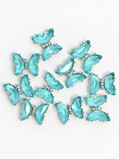 Queen - Nail Charms 10pc - #330 Silver Sky Blue Butterflies