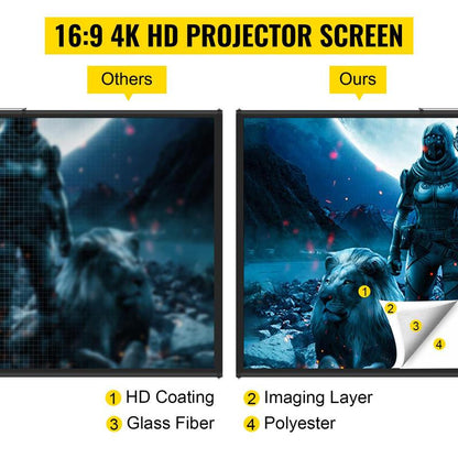 VEVOR Tripod Projector Screen with Stand 100Inch 16:9 4K HD Projection Screen Stand Wrinkle-Free Height Adjustable Portable Screen for Projector Indoor & Outdoor for Movie, , Home Cinema, Gaming, Office