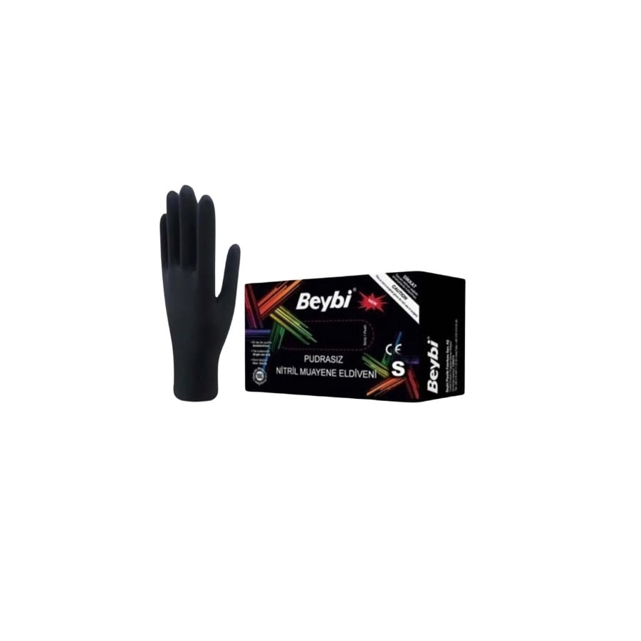 Beybi Powder-Free Black Nitrile Examination Gloves Small 100 Count