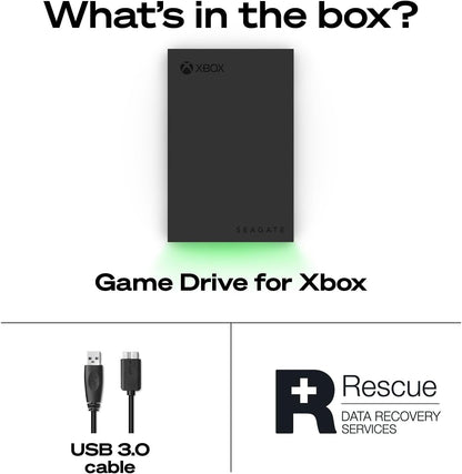 Seagate Game Drive for Xbox 5 TB External Hard Drive Portable HDD - USB 3.2 Gen 1, Black with Built-In Green LED Bar, Xbox Certified, 3 Year Rescue Services(Stkx5000403)