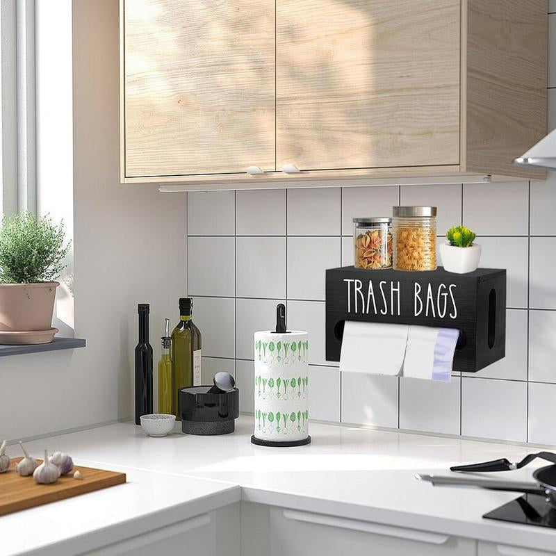 Bag Saver - Extra Large 2 in 1 Plastic Bag Holder,Durable Grocery Bag Storage, Hanging Trash Bag Dispenser Roll Organizer for Home Kitchen,Multi-Purpose for Daily,Wall Mount Cabinet Wood Bathroom Toilet Paper Holder Dust Bin