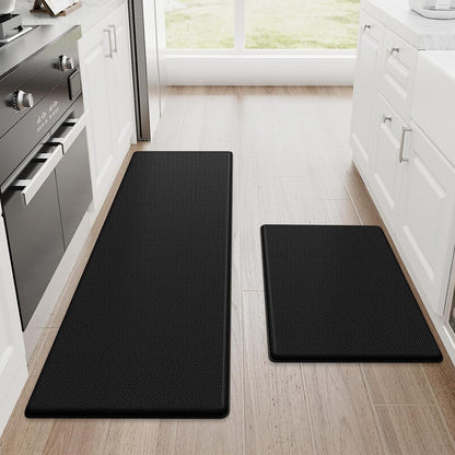 Kitchen Mats, 2PCS Kitchen Rugs, Cushioned anti Fatigue Kitchen Mats for Floor, Non-Slip Standing Desk Mat, Waterproof Kitchen Rug Set for Kitchen,20" X 32"+20" X 94.5"-Full 1Inch Thick,Black