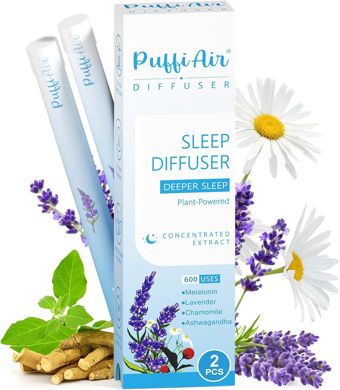 Herbal Diffuser Pen, Detox Diffuser with Mullein, Thyme & Mint for Better Breathing, All Natural Swap - up to 600 Uses (Varies by Usage), 2 Diffusers, 1 Pack