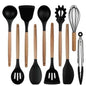 Silicone Cooking Utensils Set 10 Pcs - BPA Free Kitchen Utensil Set with Heat-Resistant Wood Handles, Non-Scratch Spatula Set Safe for Nonstick Cookware (Black)