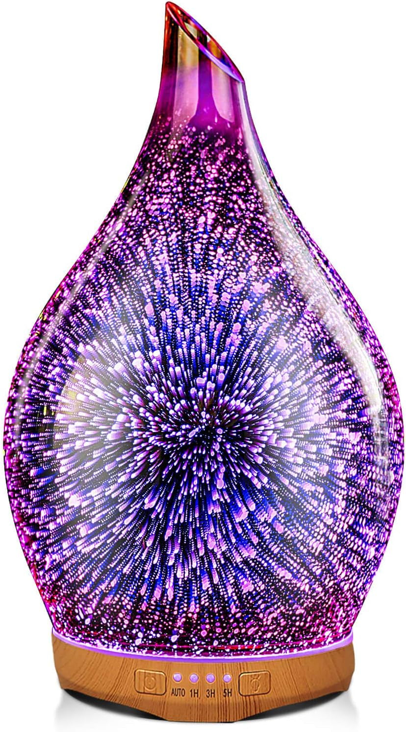Porseme 280Ml Essential Oil Diffuser 3D Hand-Blown Glass Aroma Diffusor, Aromatherapy Unltrasonic Cool Mist Deffuser, 7 Color Changing Humidifier, Waterless Shut-Off, Timer Function for Home Office