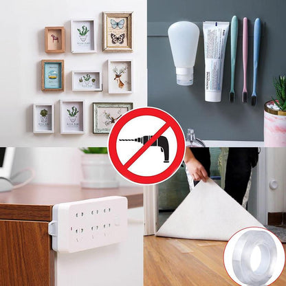 Double Sided Tape Heavy Duty(9.85Ft), Nano Double Sided Adhesive Tape, Clear Mounting Tape Picture Hanging Adhesive Strips.