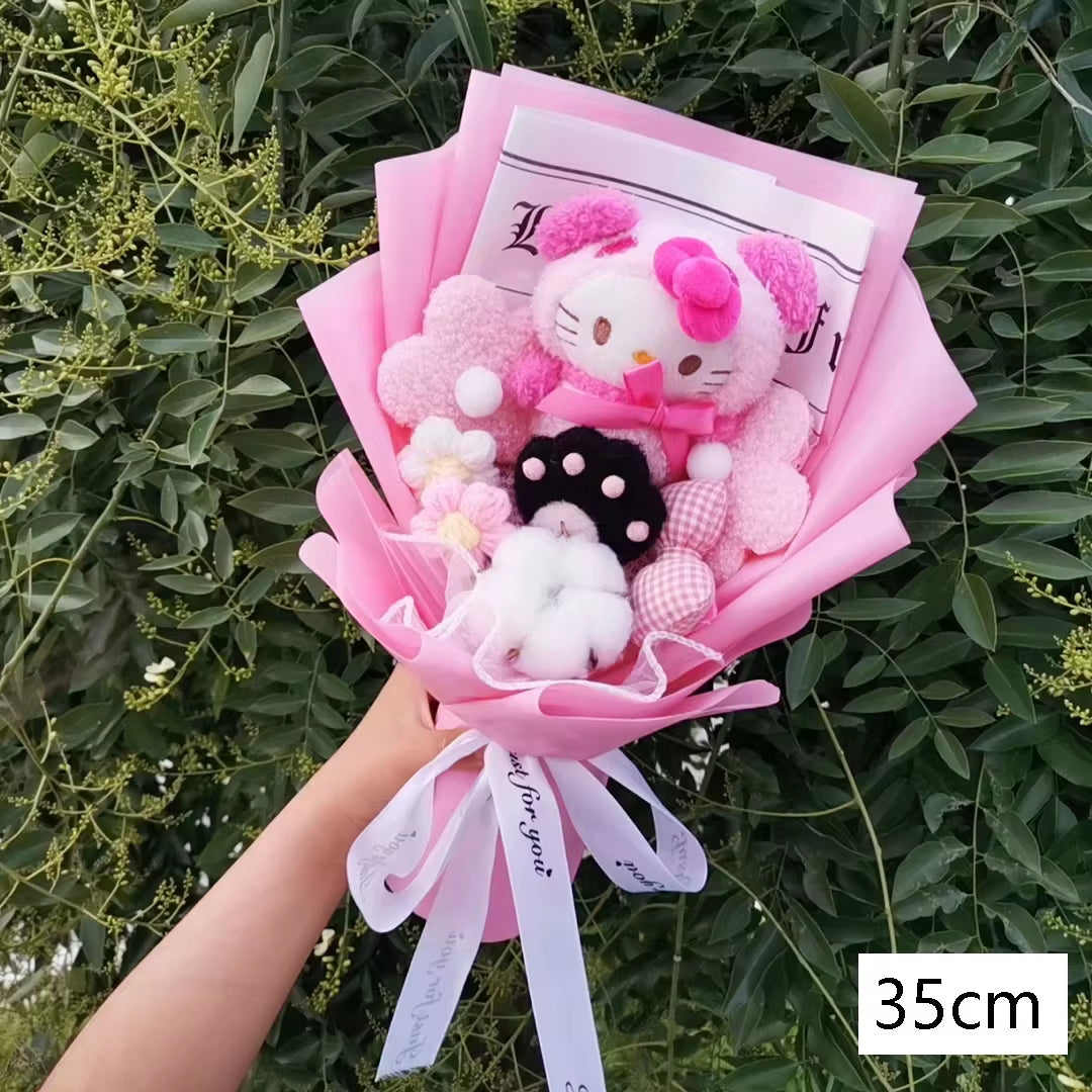 Hello Kitty Cartoon Plush Bouquet Anime Rose Flowers Doll Home Wedding Decoration Christmas Valentine'S Day Gift