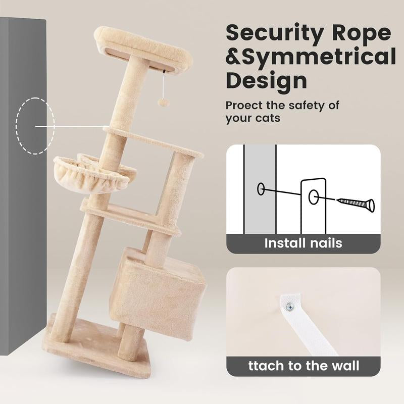 Gardner Pet 65In Heavy Duty Cat Tree Tower for Large Cats, Multi-Level Cat Furniture with Replaceable Sisal Scratching Post, Hammock | Extra-Large Platform & Condo