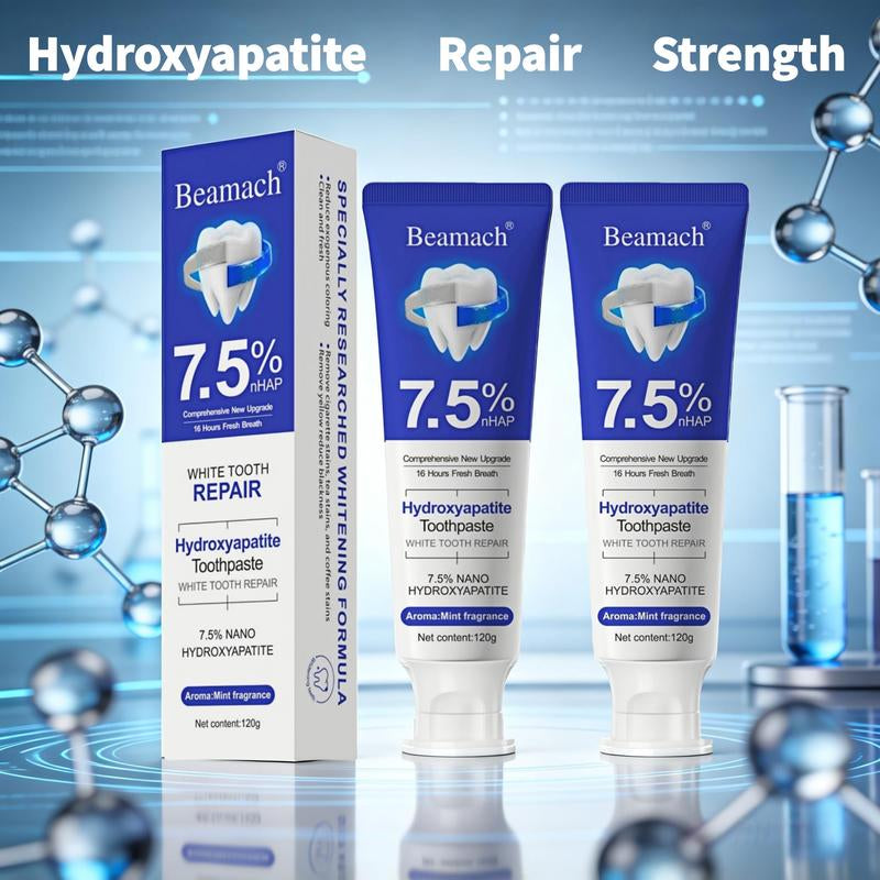Beamach Hydroxyapatite Toothpaste 7.5% for Enamel Repair & Teeth Whitening Refreshing Flavor Fluoride-Free 4.23Oz Gentle Formula for Sensitive Teeth Care