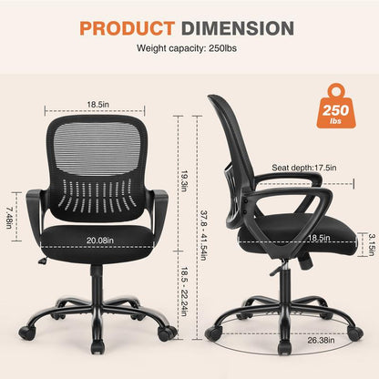 【Deal】Sweetfurniture Office Chair, Desk Chair, Ergonomic Home Office Desk Chairs, Computer Chair with Comfortable Armrests, Mid-Back Task