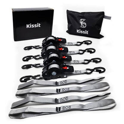KISSIT Retractable Ratchet Tiedown Straps - 1209Lb Max Break Strength - Includes 2 1" X 10 Tie Downs
