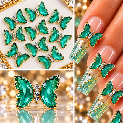 Queen - Nail Charms 10pc - #328 Gold Cyan Butterflies