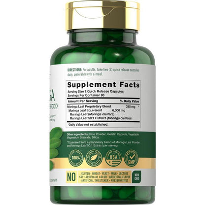 Carlyle Moringa Oleifera | 180 Capsules | Non-Gmo and Gluten Free Supplement | Complete Green Superfood | from Moringa Leaf Powder