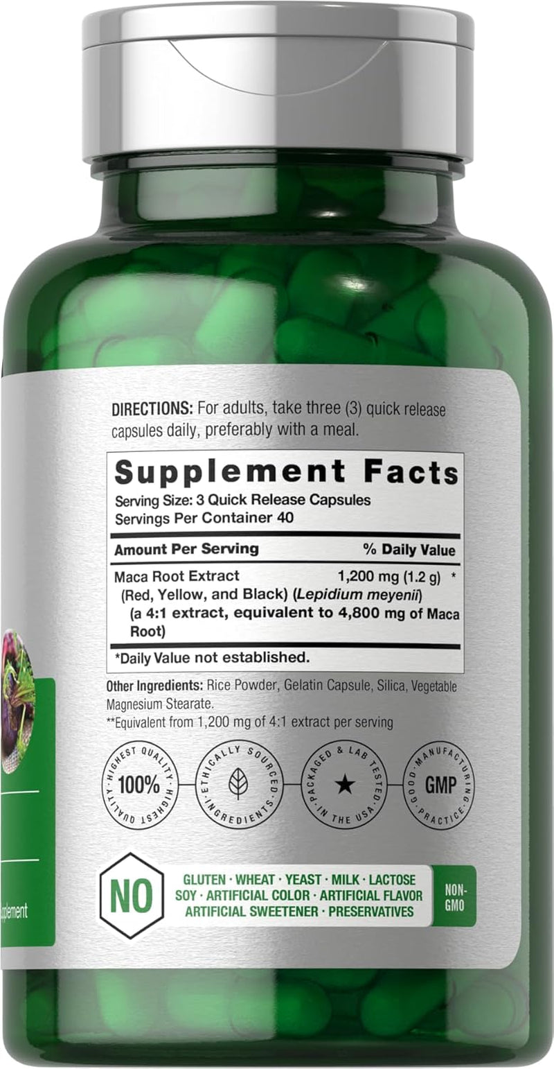 Maca Root Capsules for Men and Women | 120 Pills | High Potency Extract | Non-Gmo and Gluten Free Formula