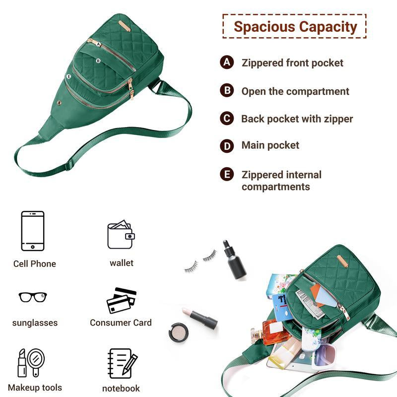 Solid Color Quilted Fanny Pack - Casual Zipper Chest Belt Bum Bag, Adjustable Sling Bag for Daily Use, Lightweight & Waterproof
