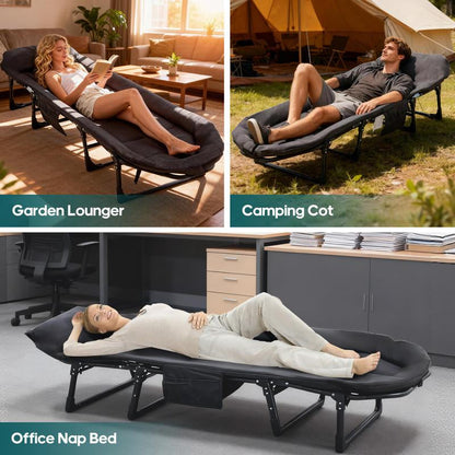 Camping Cot for Adults, 6 Angle Adjustable Folding Camping Bed with Mattress, Foldable Camping Bed for Camp, Office, Outdoor, Lightweight Camping Cot with Carry Bag Supports 450 Lbs