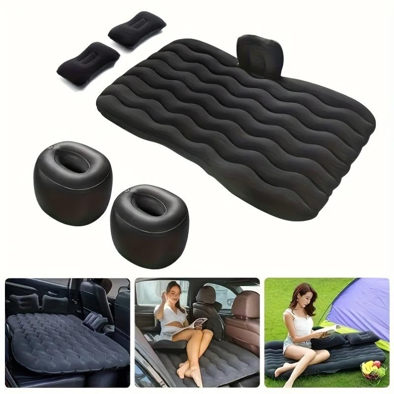 Car Backseat Air Mattress Inflatable Travel Bed for SUV Sedan Holiday Road Trip Sleeping Pad Comfortable Rest for Kids Pets Soft Flocking Wavy Support