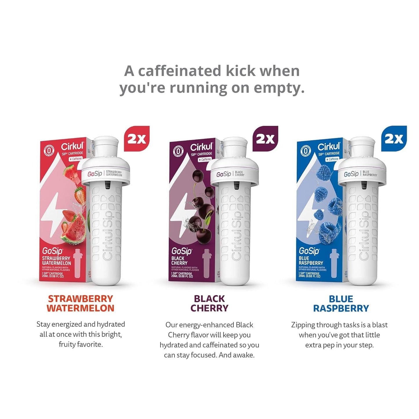 Cirkul Gosip Flavored Water, Makes 36 Energy Drinks. No Sugar, 0 Calories. Flavored Water for Everyday Energy. with Caffeine & B-Vitamins (Black Cherry, Blue Raspberry, Strawberry Watermelon)