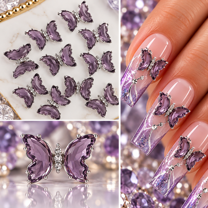 Queen - Nail Charms 10pc - #333 Silver Dark Purple Butterflies