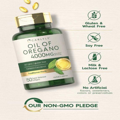 Carlyle Oil of Oregano 4000Mg Supplement 150 Softgel Capsules Non-Gmo Gluten Free Contains Carvacrol Traditional Herb Health Food